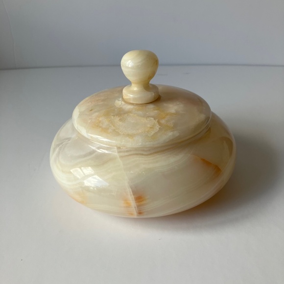 Round Lidded Onyx Box Medium Size Vintage - Picture 4 of 8